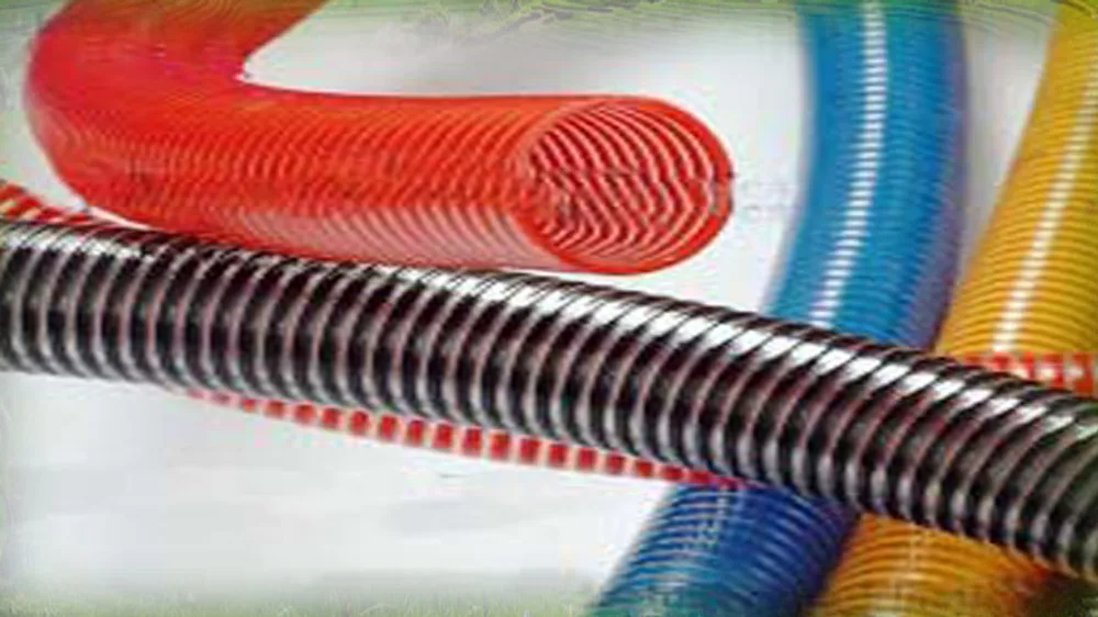 Red, black, blue and yellow Kamalflex suction hoses